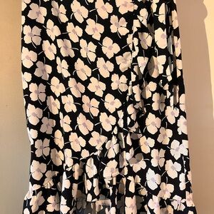 LOFT Asymmetrical Black and White Floral Skirt